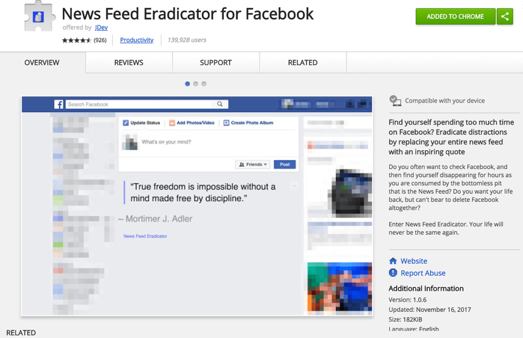 Newsfeed Eradicator for Facebook Chrome Extension