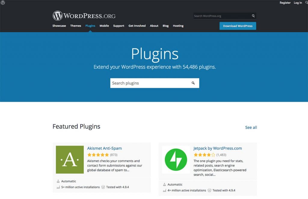 WordPress.org software offers over 54,000 plugins.