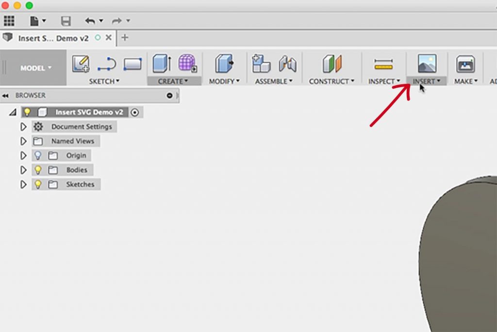 How to insert an SVG in AutoDesk Fusion 360 Step 1