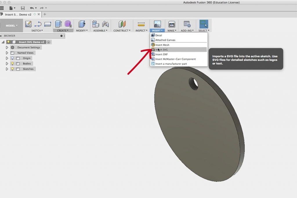 How to insert an SVG in AutoDesk Fusion 360 Step 2