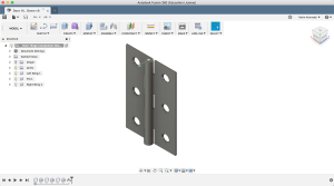 A door hinge is an example of a component in Fusion 360, because it has multiple parts and would be manufactured
