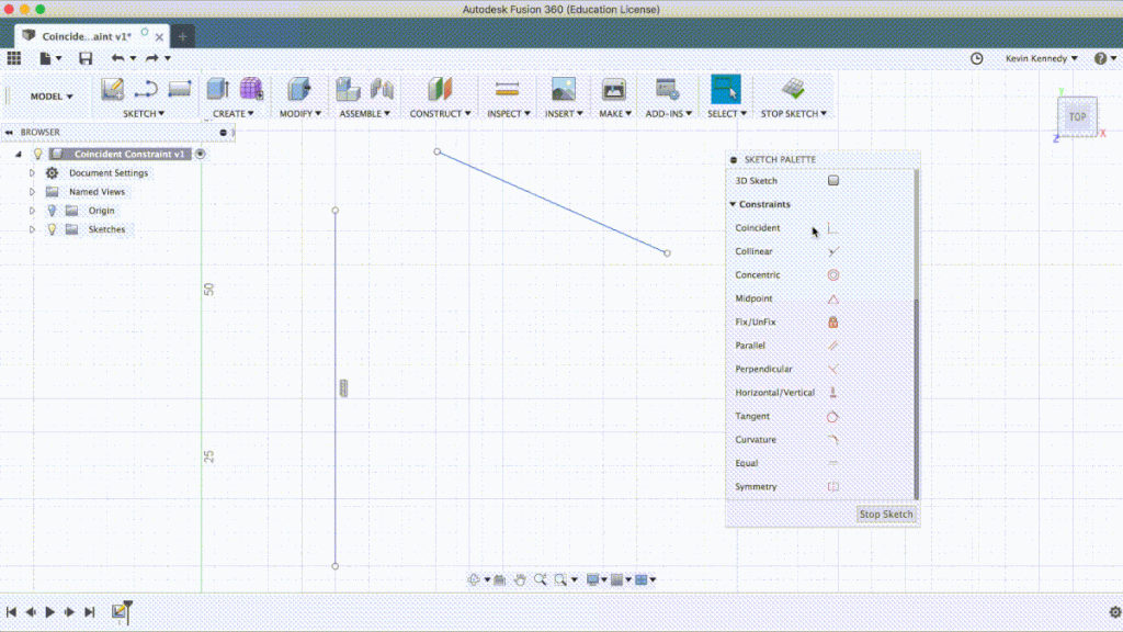 What is a coincident constraint in Fusion 360?