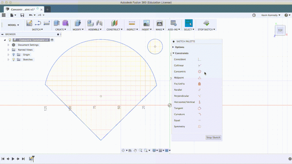 What is a concentric constraint in Fusion 360?