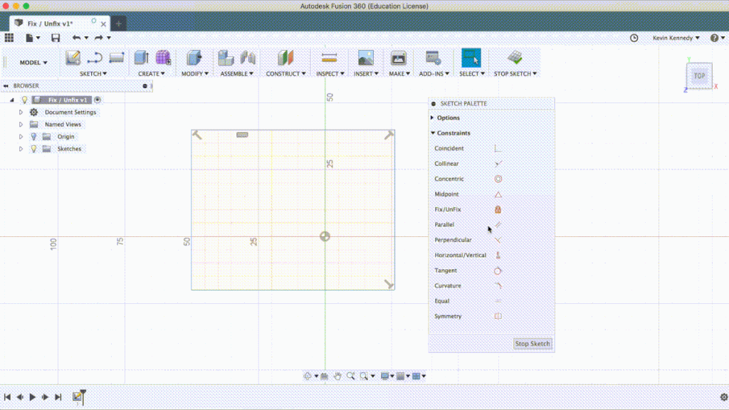 What does fix/unfix do in Fusion 360?