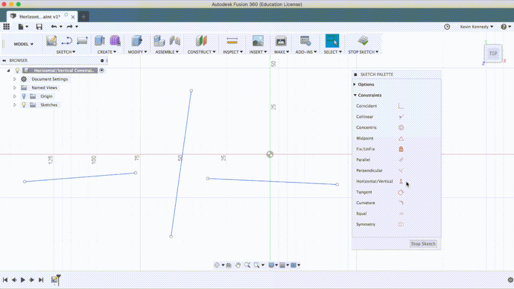 What is the horizontal and vertical constraint in Fusion 360?