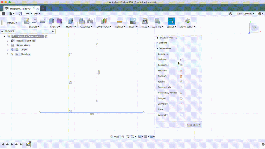 What is a midpoint constraint in Fusion 360?