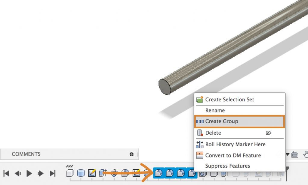 Organize your Fusion 360 timeline by grouping timeline features.