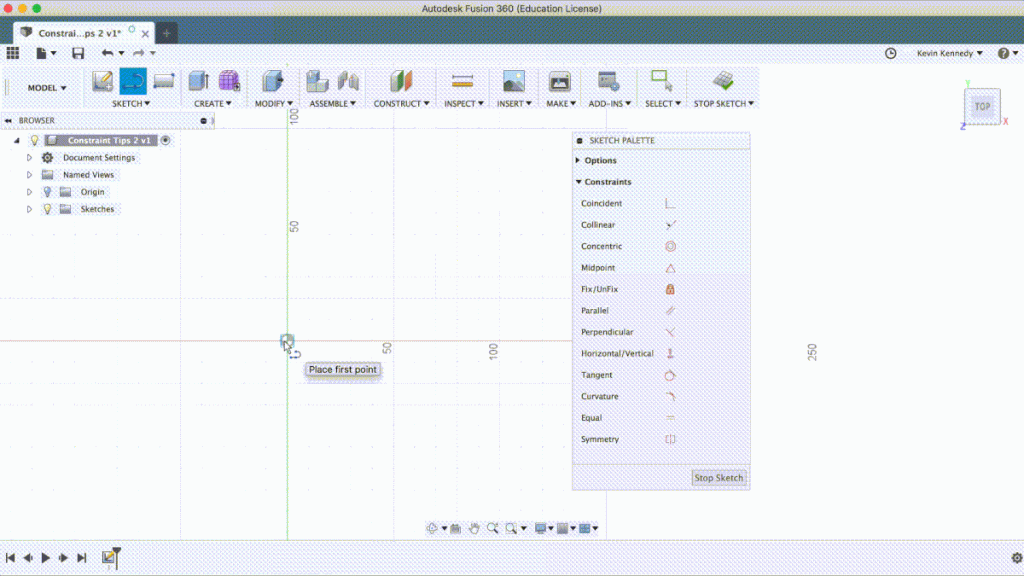 How to manually add sketch constraints in Autodesk Fusion 360.