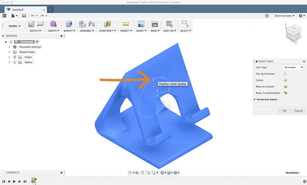 How to convert a mesh to a solid or surface body in Autodesk Fusion