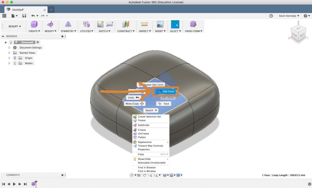 Edit Form manipulator icons in Fusion 360 explained.