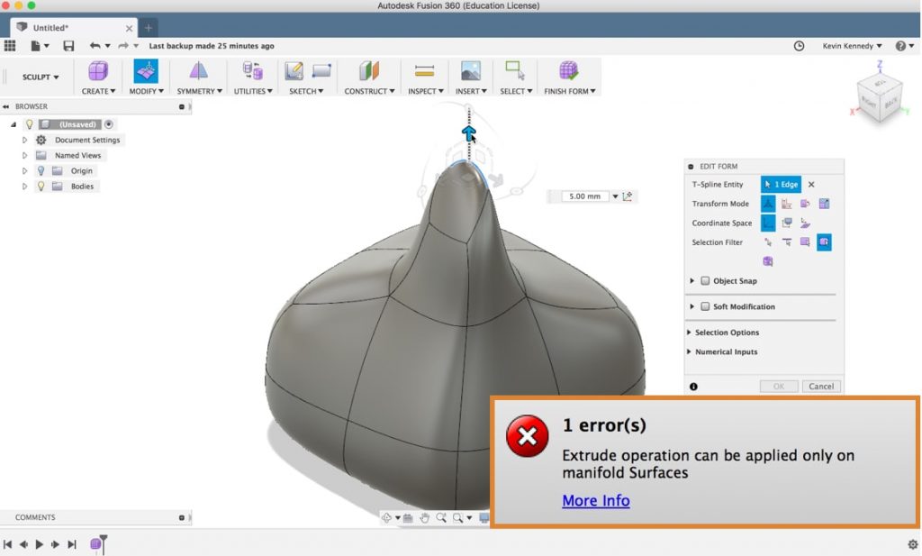 What do the edit form sculpt icons mean in Fusion 360?