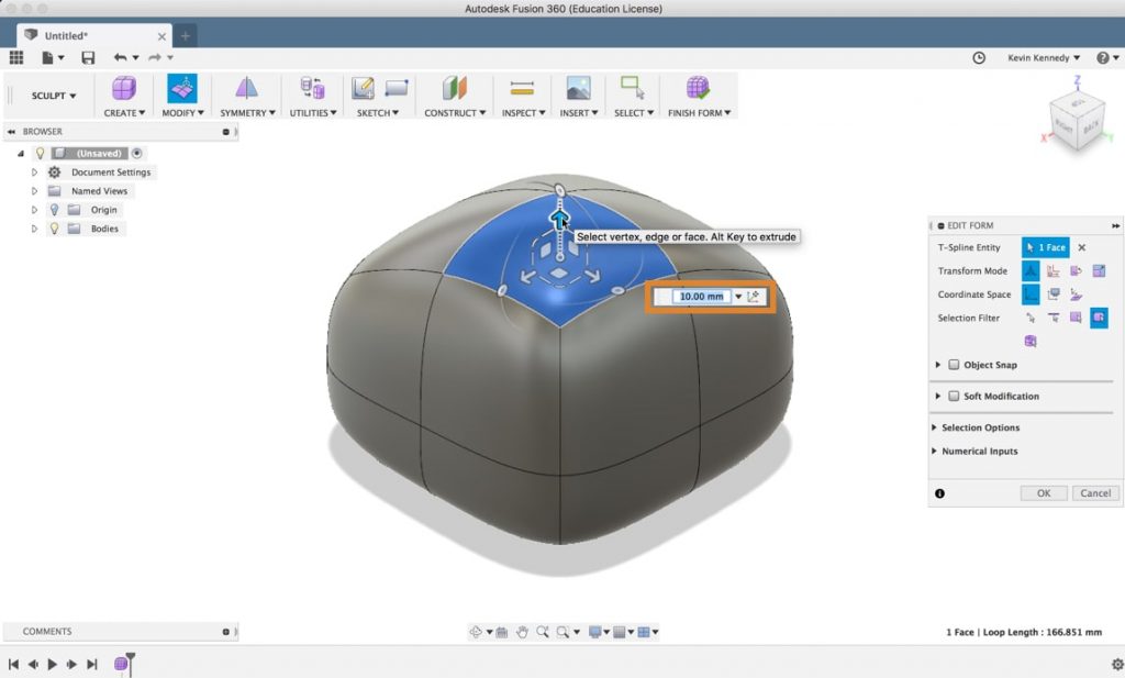 What do the edit form sculpt icons mean in Fusion 360?