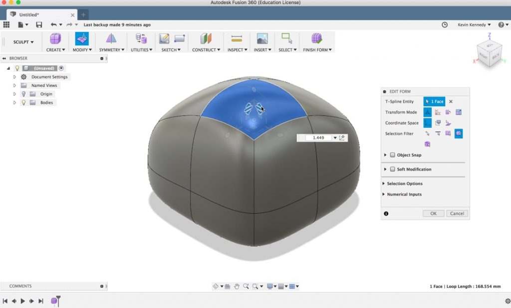 What do the edit form sculpt icons mean in Fusion 360?