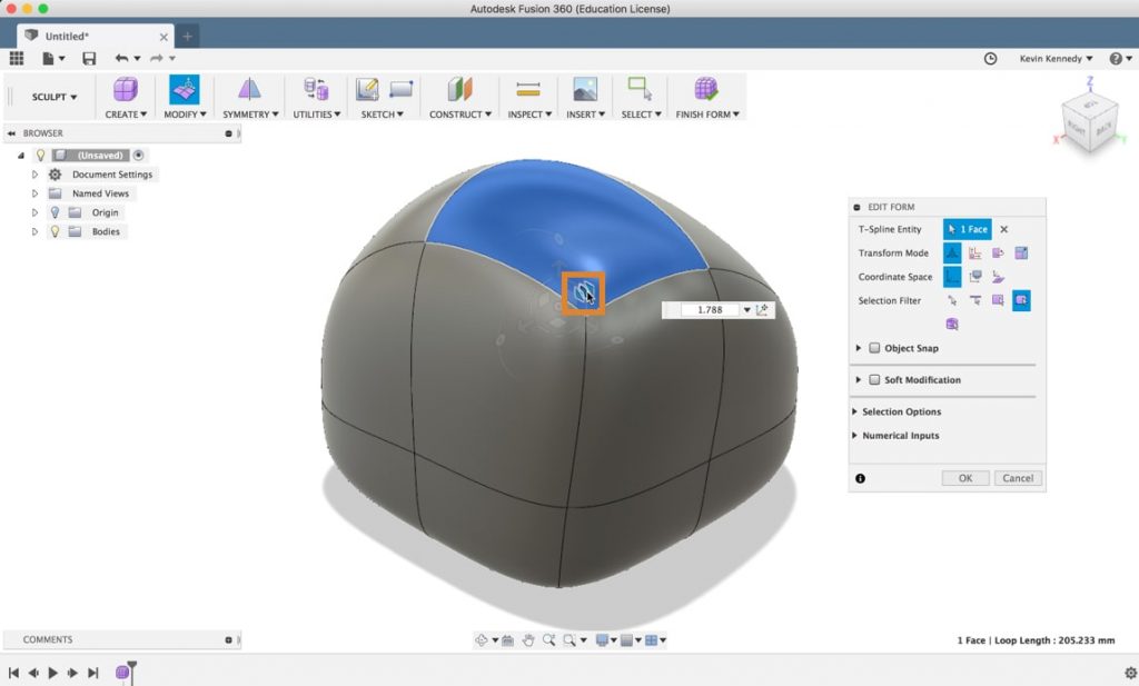 What do the edit form sculpt icons mean in Fusion 360?