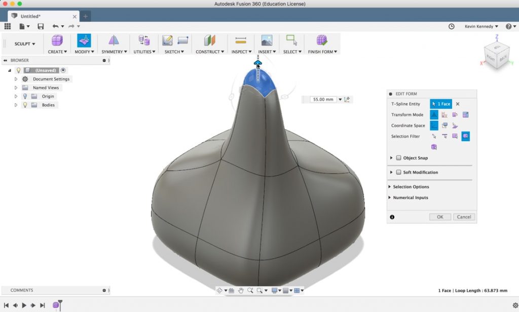 What do the edit form sculpt icons mean in Fusion 360?