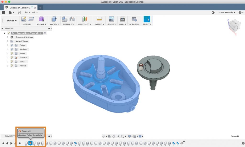 Adding Joints and Contact points to a Geneva Drive in Fusion 360.