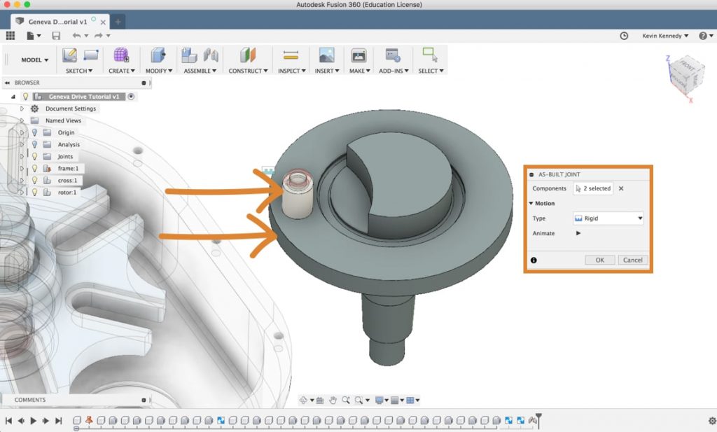 Adding Joints and Contact points to a Geneva Drive in Fusion 360.