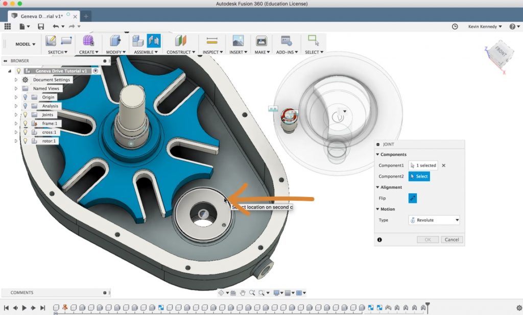 Adding Joints and Contact points to a Geneva Drive in Fusion 360.