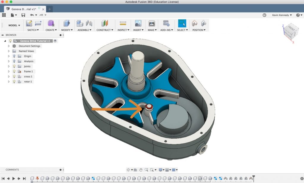 Adding Joints and Contact points to a Geneva Drive in Fusion 360.