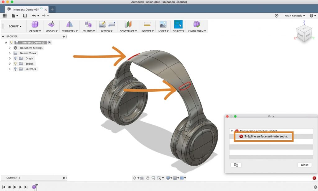 How to repair self-intersecting t-spline bodies in Autodesk Fusion 360.