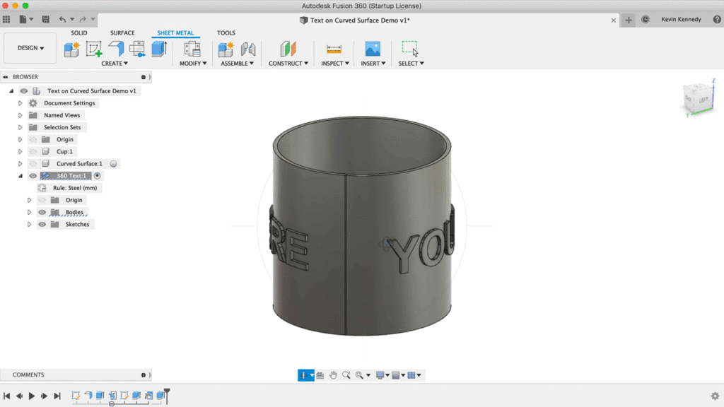 fusion 360 wrap text around cylinder