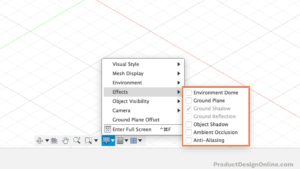 Change the ground plane setting in the Fusion 360 Effects flyout