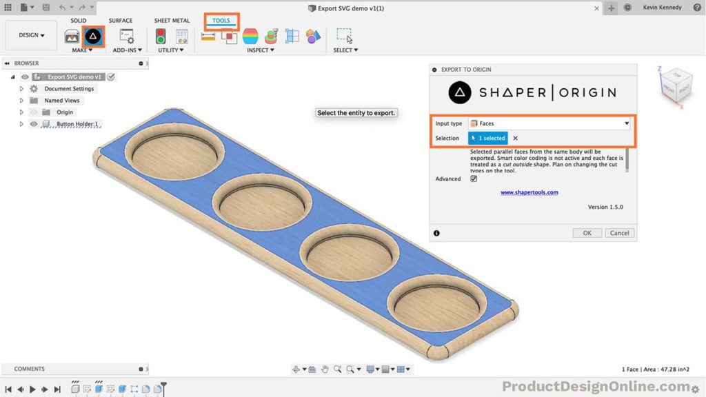 Use the Shaper Origin add in to export Fusion 360 to SVG file