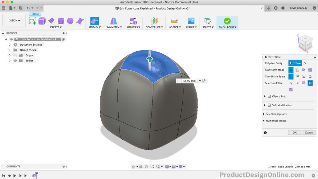 Extrude a T-spline face in Fusion 360