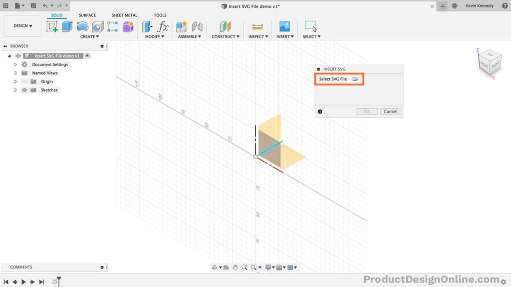 Select SVG File to insert an SVG file into Fusion 360