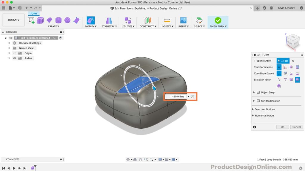 Rotate icon circular arc slider in Fusion 360