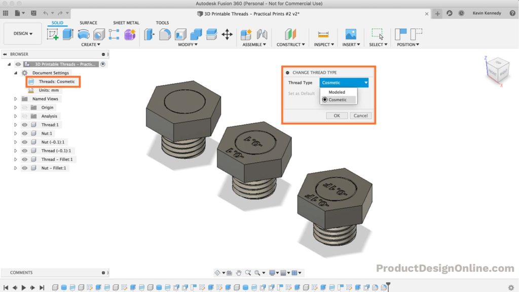 Create more baggy threads for 3d printing tolerance? : r/Fusion360