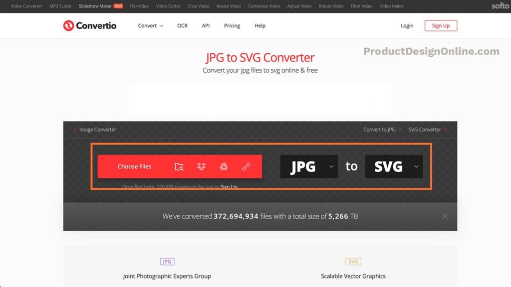 Converio is a free online web tool that lets you convert JPG files to SVG files