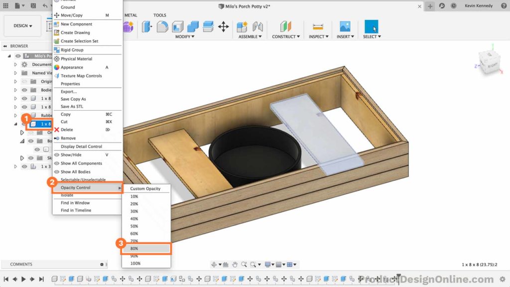 Adjust opacity of component in Fusion 360