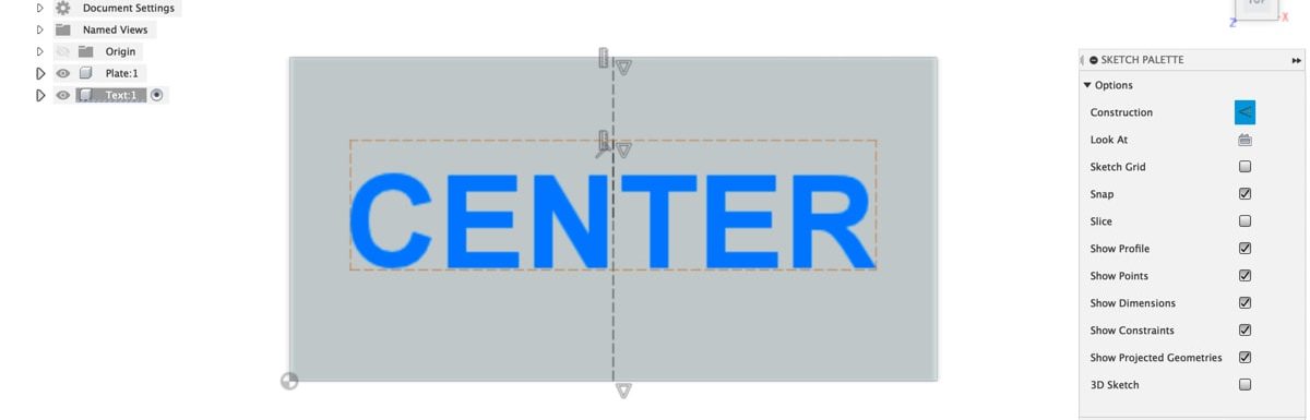 Aligning text to center in Fusion 360