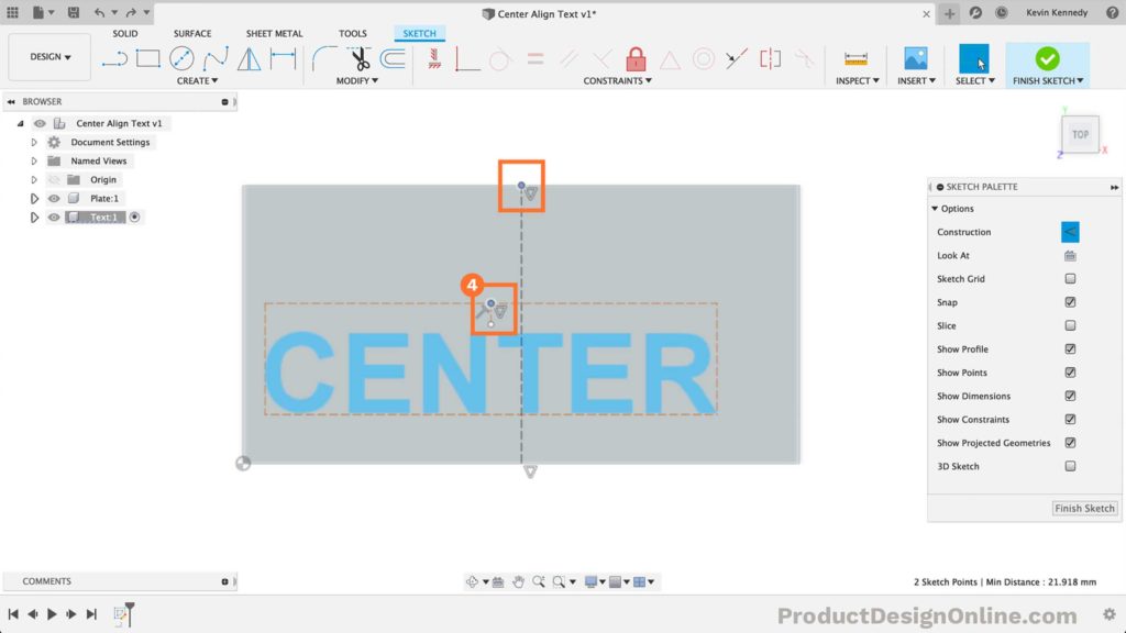 Shift click the sketch point and the vertical line in Fusion 360