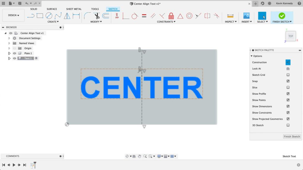 Center aligning text in Fusion 360