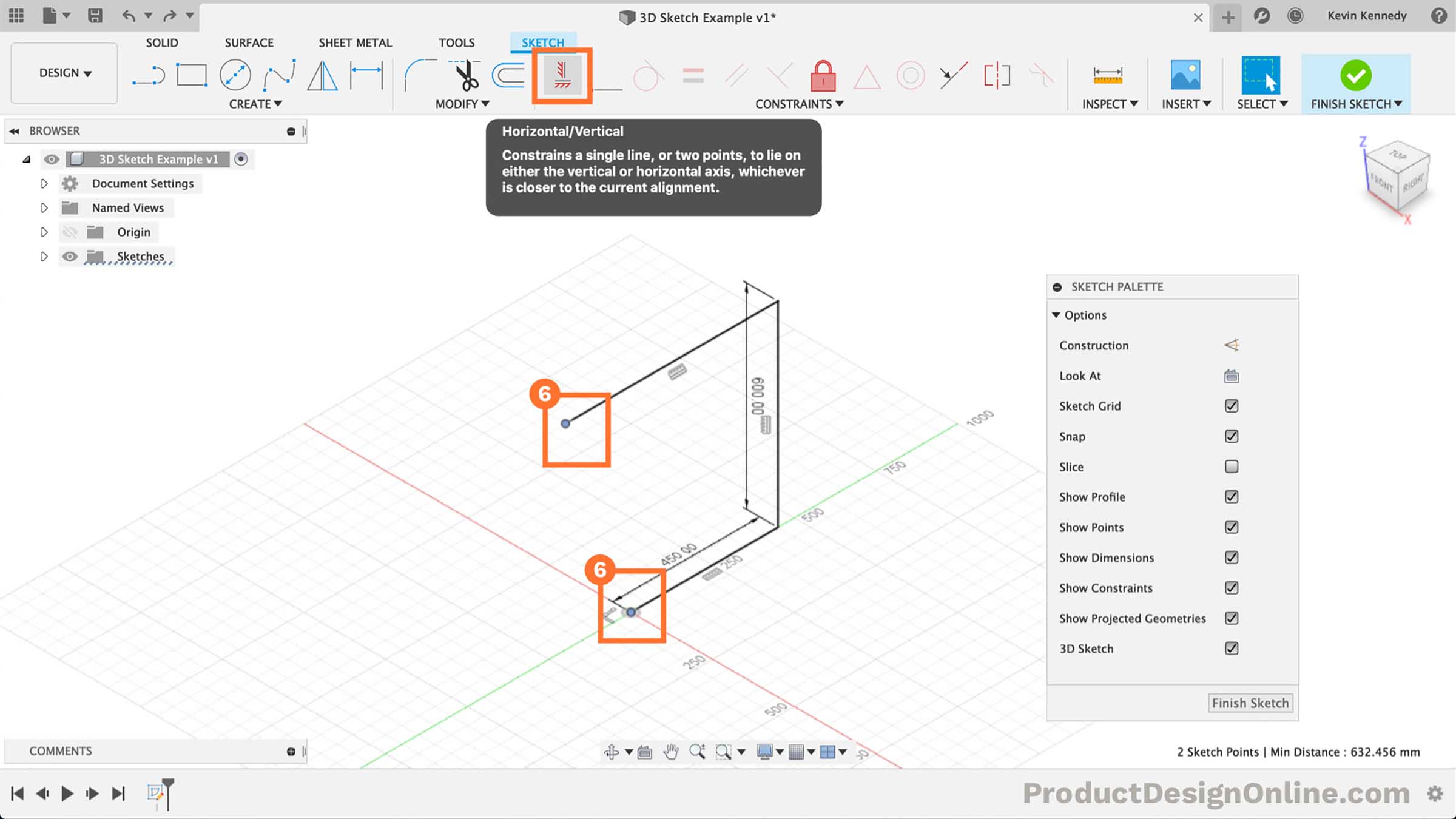 Add a horizontal or vertical constraint to the two endpoints of the 3D sketch
