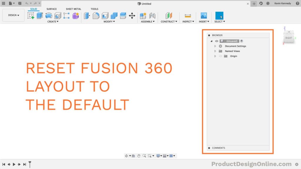 Reset Fusion 360 layout to default