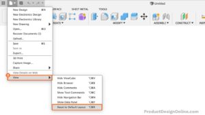 Find the Fusion 360 View flyout folder and select Reset to Default Layout
