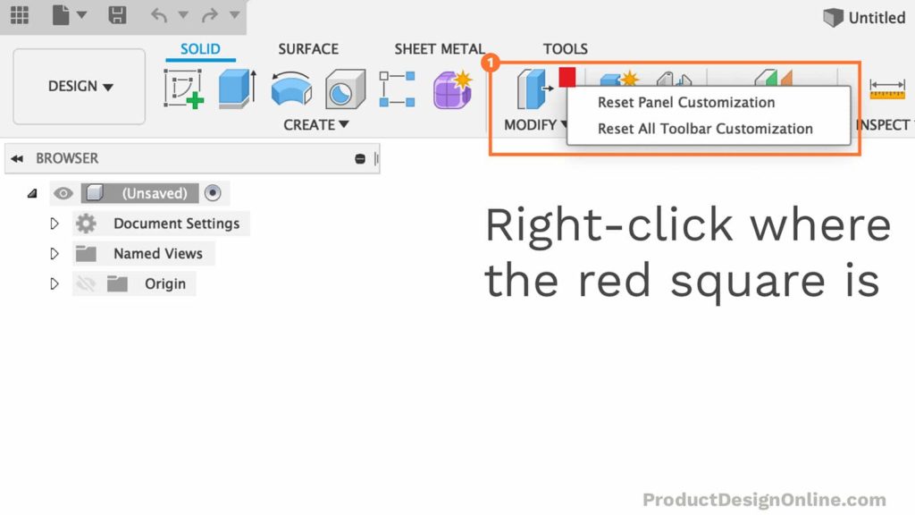 Right click on Fusion 360's Modify panel