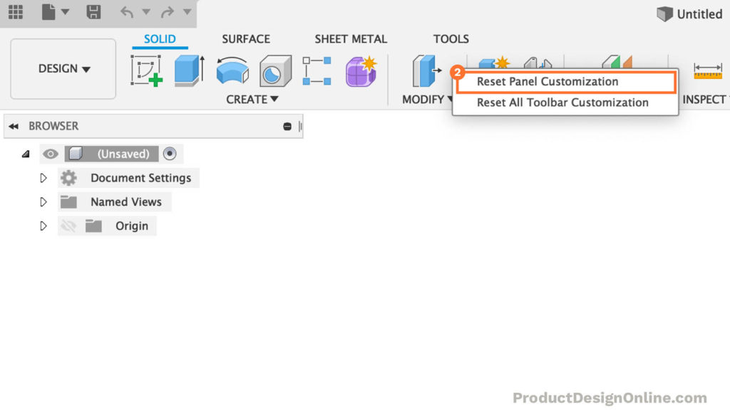 Reset Panel Customization in Fusion 360