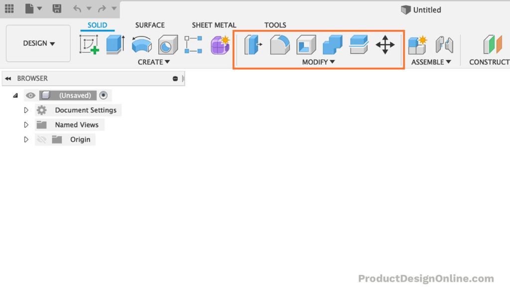 Fusion 360 Modify Panel has been reset to the default