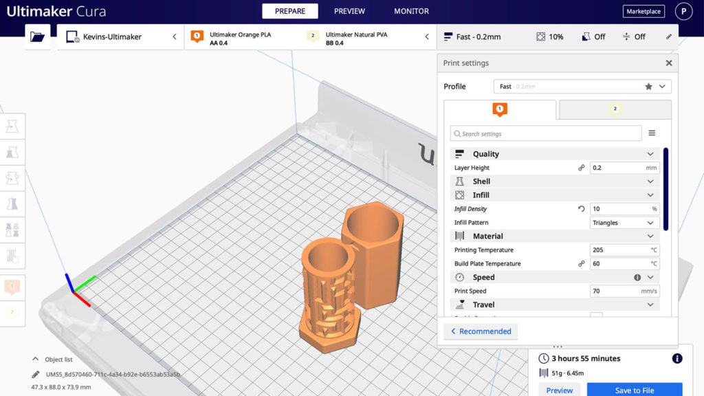 Cura slicing settings for Fusion 360 maze puzzle box