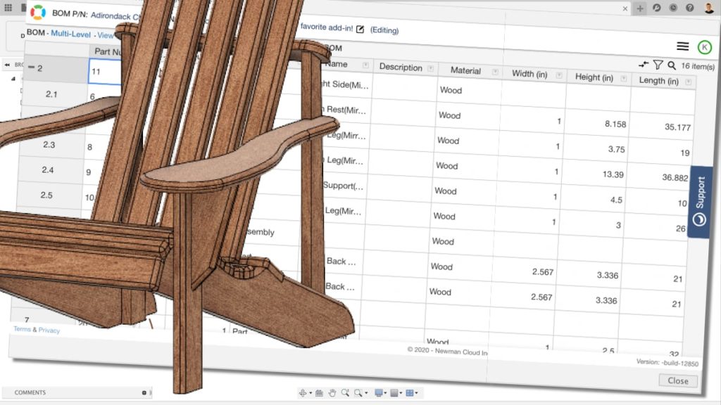 Create parts list with dimensions in Fusion 360 using the OpenBOM add-in.