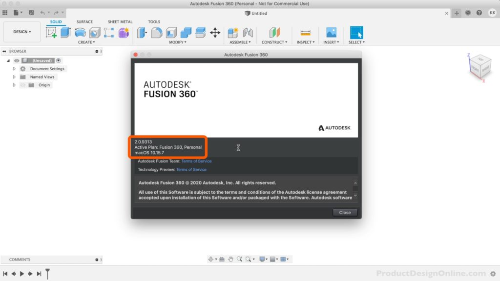 Find your active Fusion 360 license from the help menu