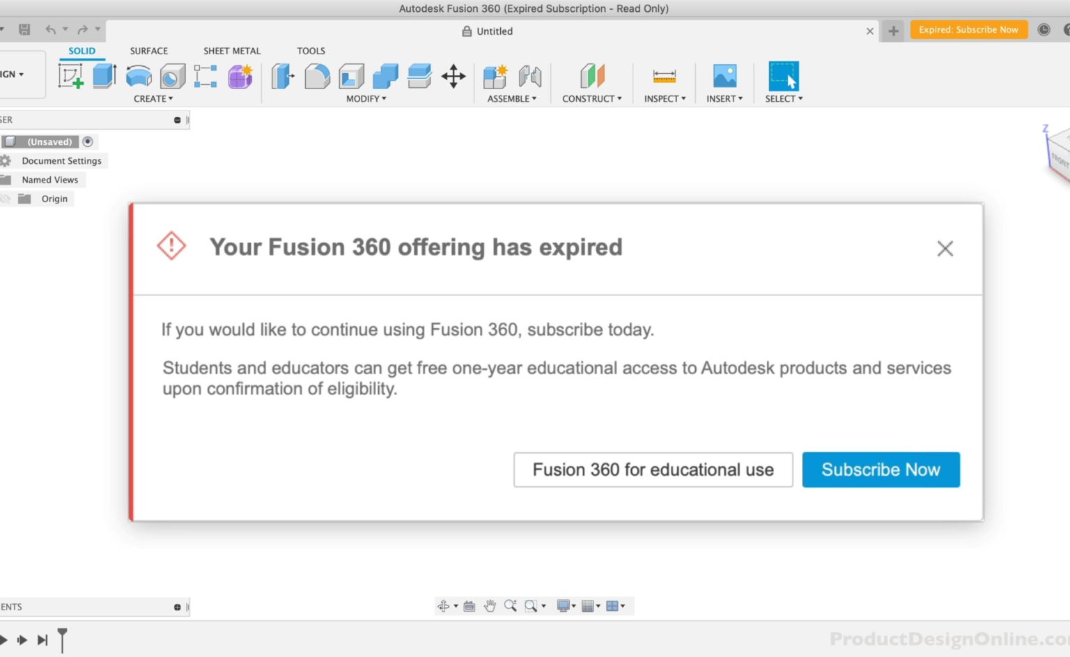 Fusion 360 Personal Use offering has expired