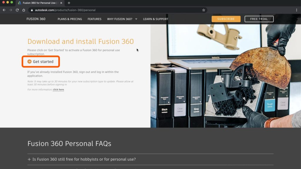 Hit the Get Started link to initiate the renewal of your Fusion 360 license