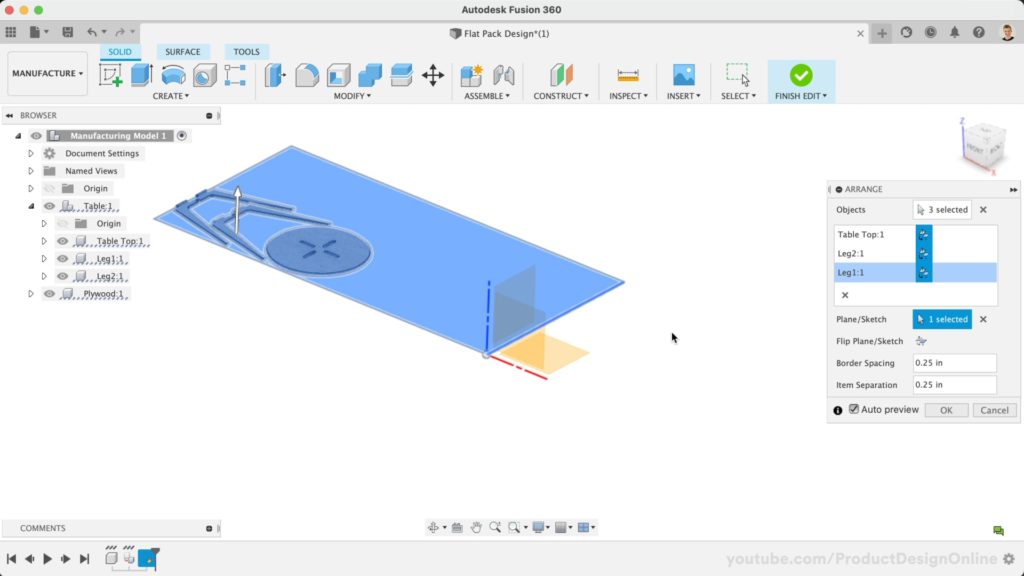 Fusion 360 Arrange feature allows you to quickly nest parts.