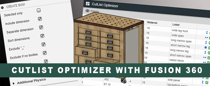 Cutlist optimizer used with Fusion 360 to create woodworking BOMS and Cutlists