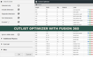 Cutlist optimizer used with Fusion 360 to create woodworking BOMS and Cutlists
